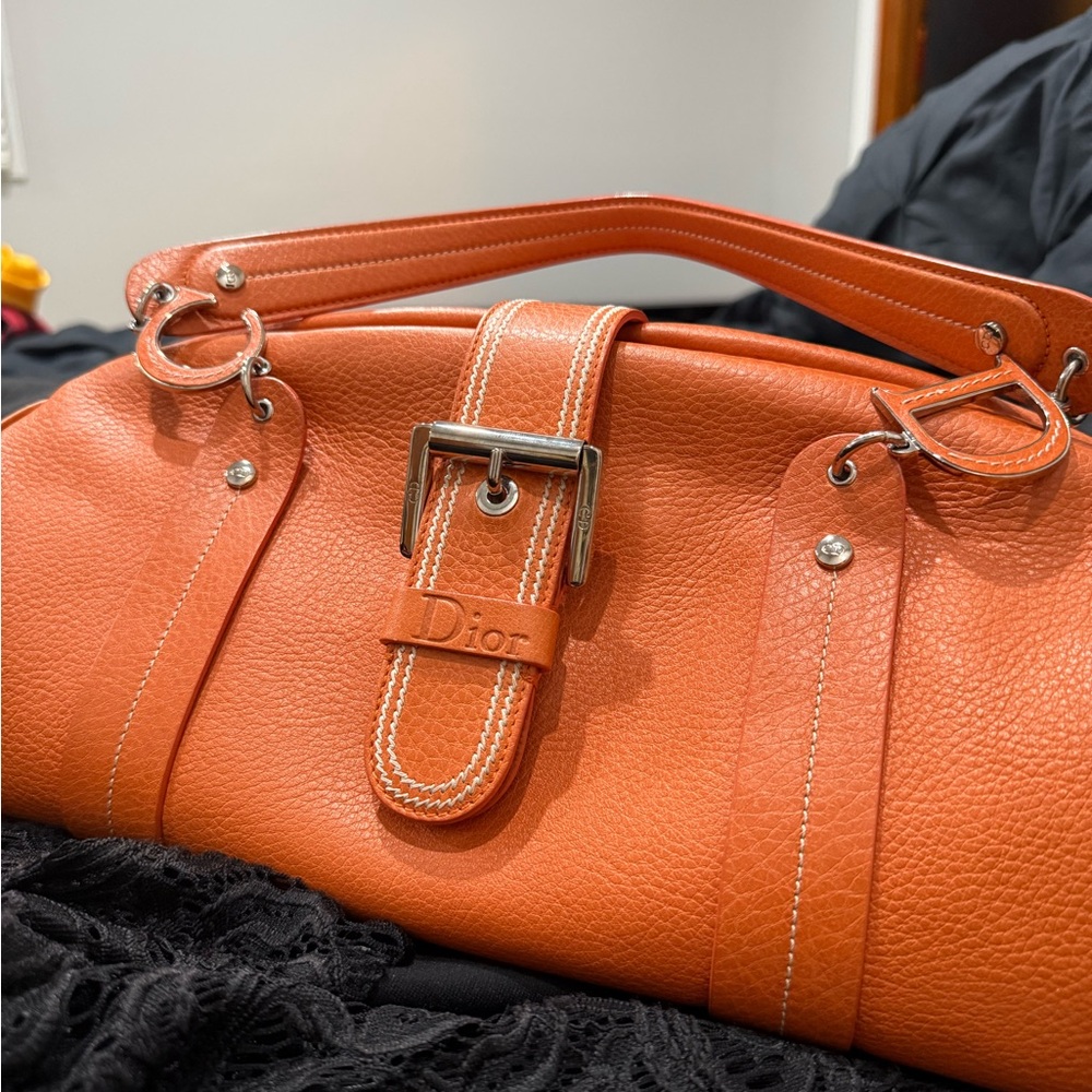 Authentic Dior Vibrant Orange Leather Satchel
